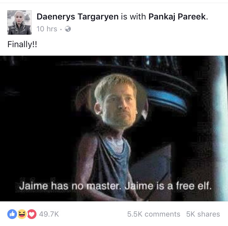 23khyati's tweet photo. Finally revealed #Daenerys is cheating on Jon Snow. She is with Pankaj Pareek. #JonSnow you know nothing. #gameofthronesmemes #GOTyall https://t.co/3mtiVyno4E