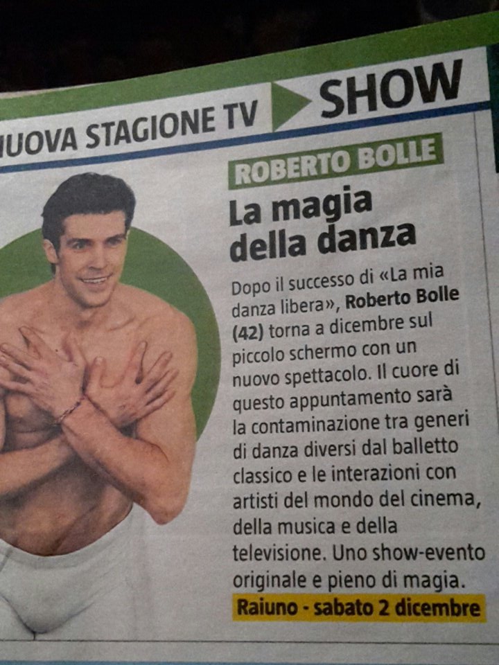 EleBartalesi's tweet photo. Un nuovo magico appuntamento con la splendida danza di @RobertoBolle a dicembre @RaiUno #lamiadanzalibera2 https://t.co/6GdC9qqBXc