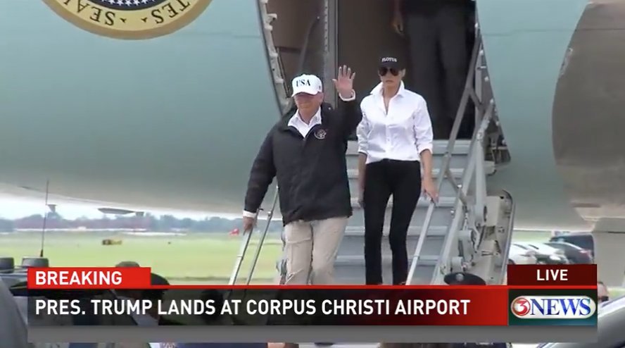 kiii3news's tweet photo. #LIVE on 3 News: President Trump and First Lady Melania Trump land at Corpus Christi to tour region after #Harvey https://t.co/t0mqalSOAZ https://t.co/NOT8M1tqSq