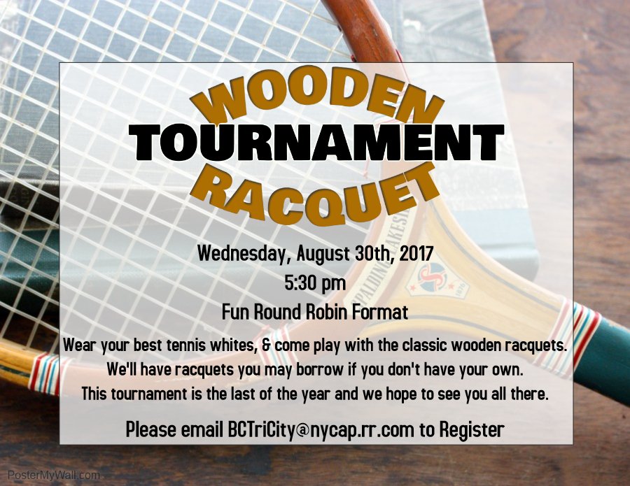 wolfertsroostcc's tweet photo. Wooden Racquet Tournament tomorrow! 🎾
5:30 pm! https://t.co/5E8wDydw53