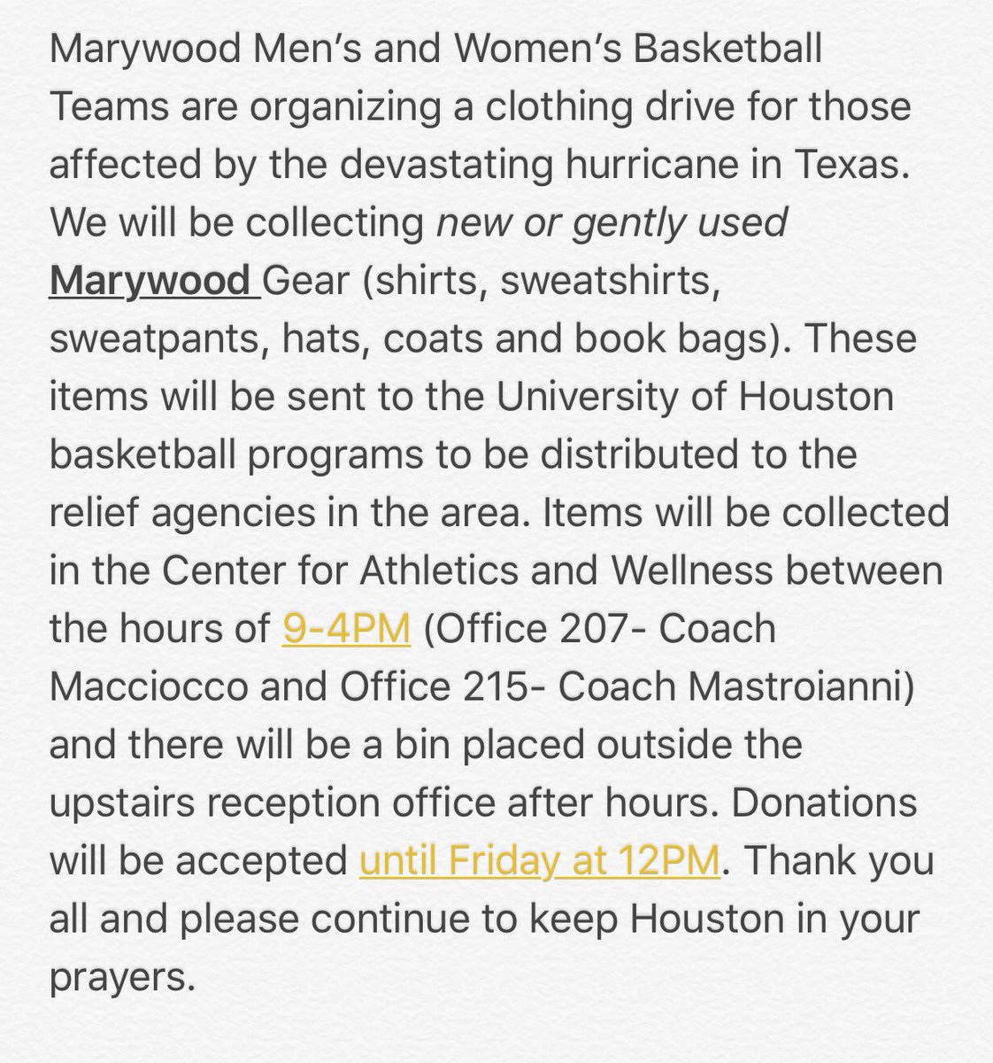 Please consider donating to this cause! @marywoodpacers <a href="/MarywoodU/">Marywood University</a> #Marywood #Pacers #d3h