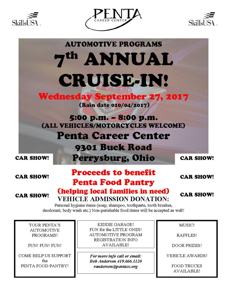 pentacareerctr's tweet photo. Car enthusiasts ..... Mark your calendar, Penta's Cruise-In is scheduled for Wed. Sept. 27 from 5 to 8 pm. https://t.co/7VfAosni58