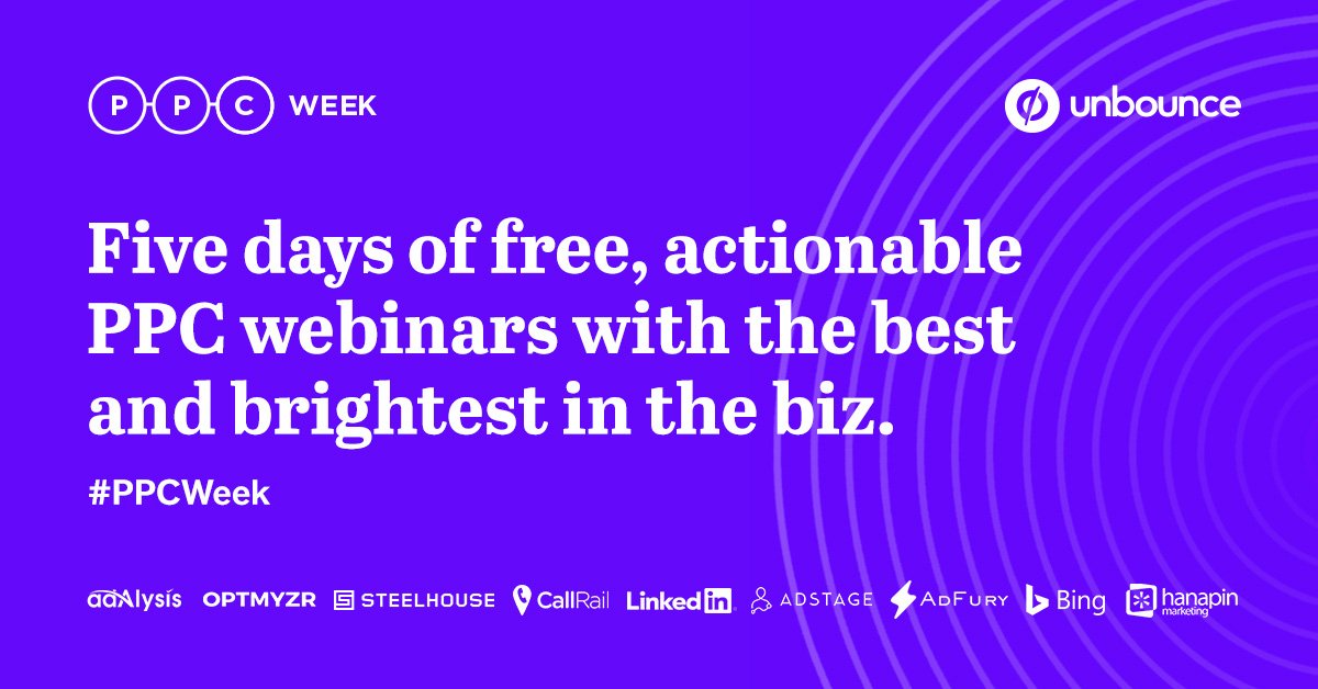 MilwaukeePPC's tweet photo. If you missed @unbounce #PPCWeek, you can still get the recordings here >> https://t.co/EHd0kXxoUM #PPC #SEM https://t.co/6IoLMkUS9Z