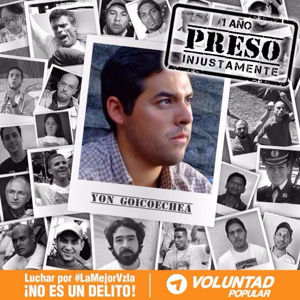 JuventudesVPZ's tweet photo. Injustamente @YonGoicoechea lleva 365 días tras los barrotes del SEBIN y su  familia esperándolo en casa! #LiberenAYon https://t.co/VAkPsx84pV