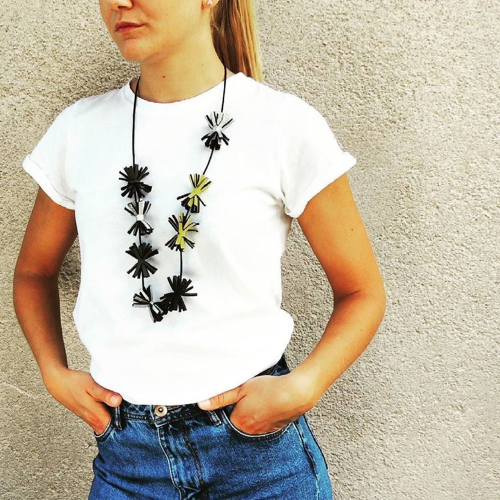 interoelements's tweet photo. Fringed necklace, made of recycled neoprene and leather. Soon in our store ♻♻♻ #interoelements #yellowjewelry #nec… https://t.co/iglOpNZves https://t.co/H6NYmG4AY6