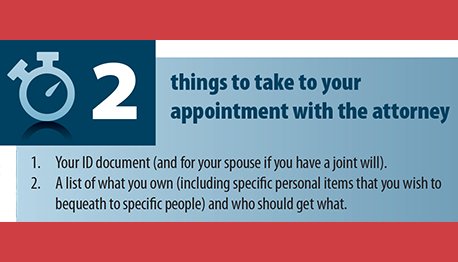 LawSociety_SA's tweet photo. 2 things to take to an attorney for your free will during #WillsWeek17 from 11-15 September https://t.co/r4KNuio6I5 https://t.co/hBmfa25T3c
