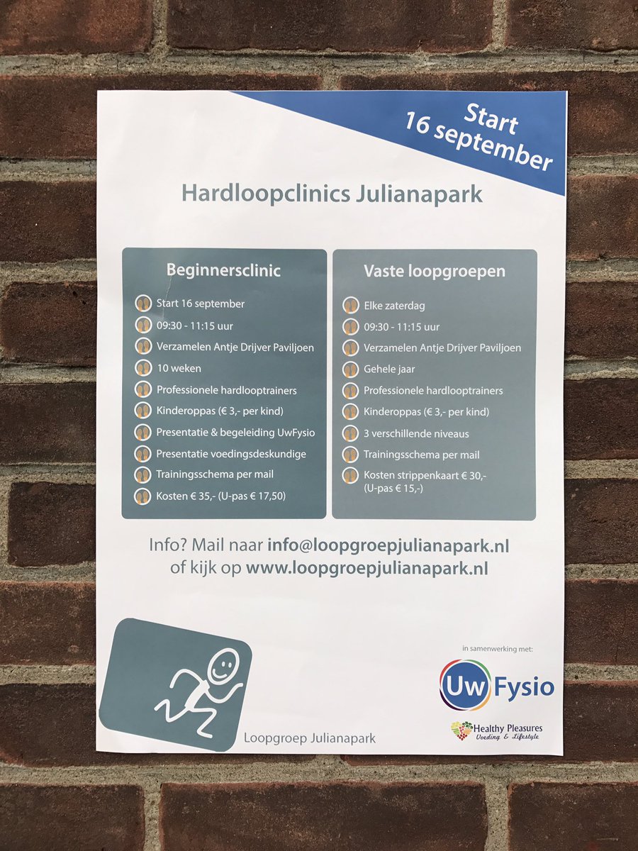 Op 16 sept. start weer onze nieuwe hardloopclinic voor beginners! Doe jij mee? Info via info@loopgroepjulianapark.nl #hardlopen #utrecht