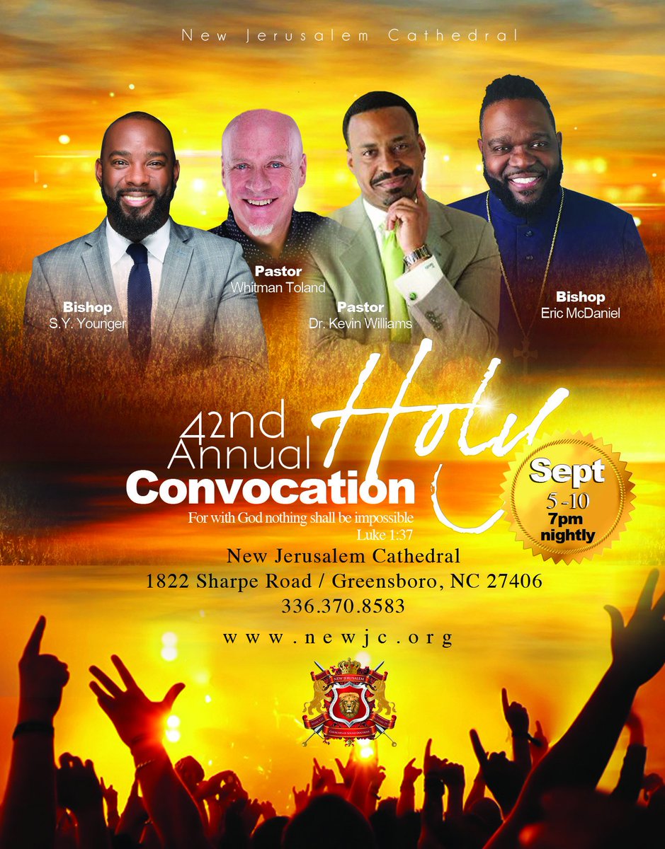 NewJCOfficial's tweet photo. We are just 1 week away from our 42nd Annual #HolyConvocation Sept 5th-10th at #NewJC 7pm nightly. We hope to celebrate with YOU!
#NJCSDHC17 https://t.co/pEPMFeTFdR