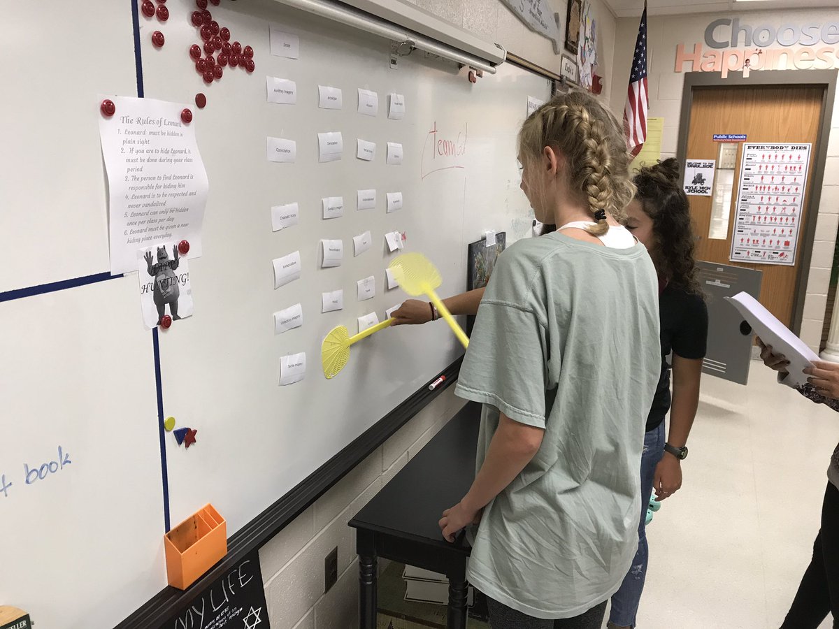 MsCaldwellRHS's tweet photo. Literary Twister and Swat It. Review for tomorrow's quiz. #FunFormatives @Ryle_HS @MsMeyerE2H https://t.co/Jgub4iMBBA