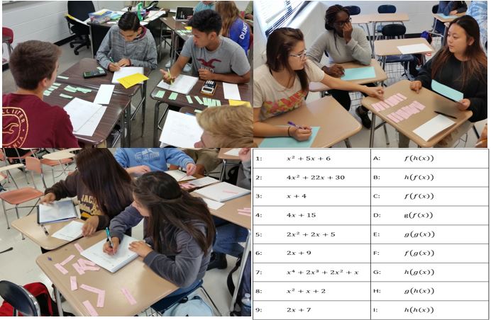 JHSMathDept's tweet image. Alg 2 students engaging in a great Function Composition sorting activity created by Mrs. Drzik and the JHS 300 Algebra 2 Team. #taskmasters