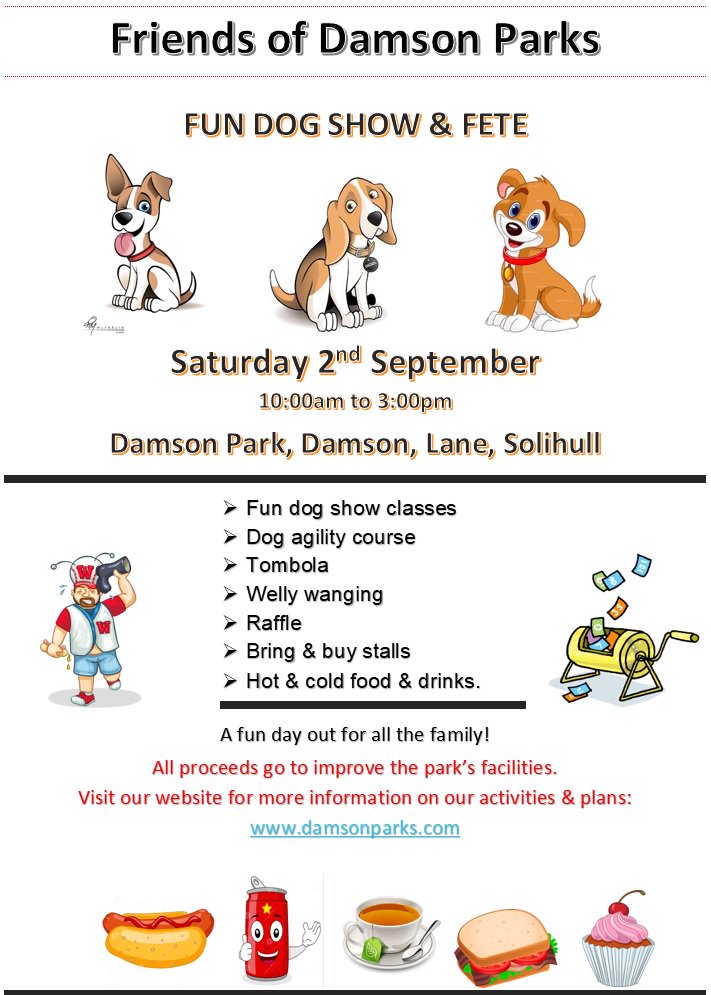 DamsonParks's tweet photo. Come along and join us Saturday 2nd September at 10:00 for our Fun Dog Show and Fete at Damson Lane Park B92 https://t.co/GmMIg5HEcf