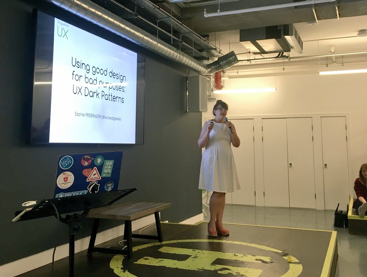 GA_London's tweet photo. Learning from @BaguetteUX about Dark Patterns....what even is it?! #GAUX @huckletree https://t.co/54MvR9ERnj