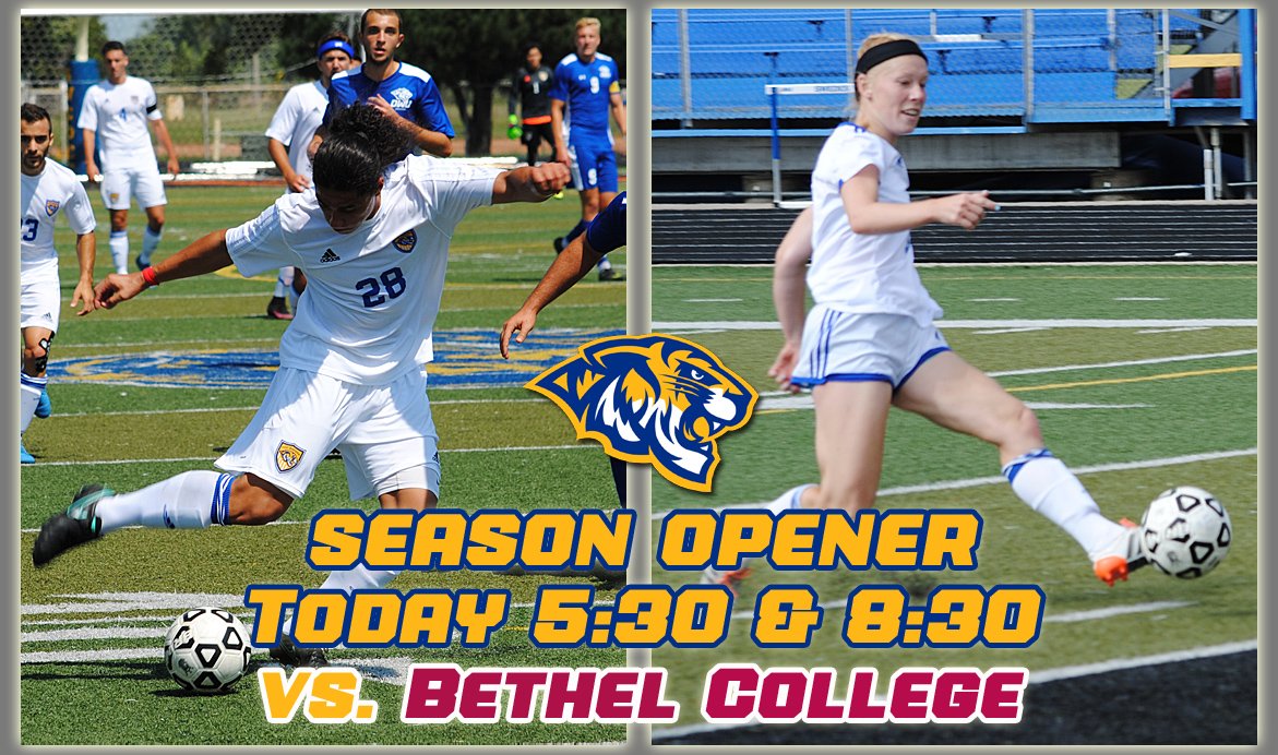 ccckathletics's tweet photo. It's #GameDay Tiger Soccer vs @bethelthresher 5:30 &amp; 8:00 pm. Watch live at https://t.co/I2qrB7BAt9 @CCCWomensSoccer @cccmenssoc https://t.co/5GUU2X3lOc