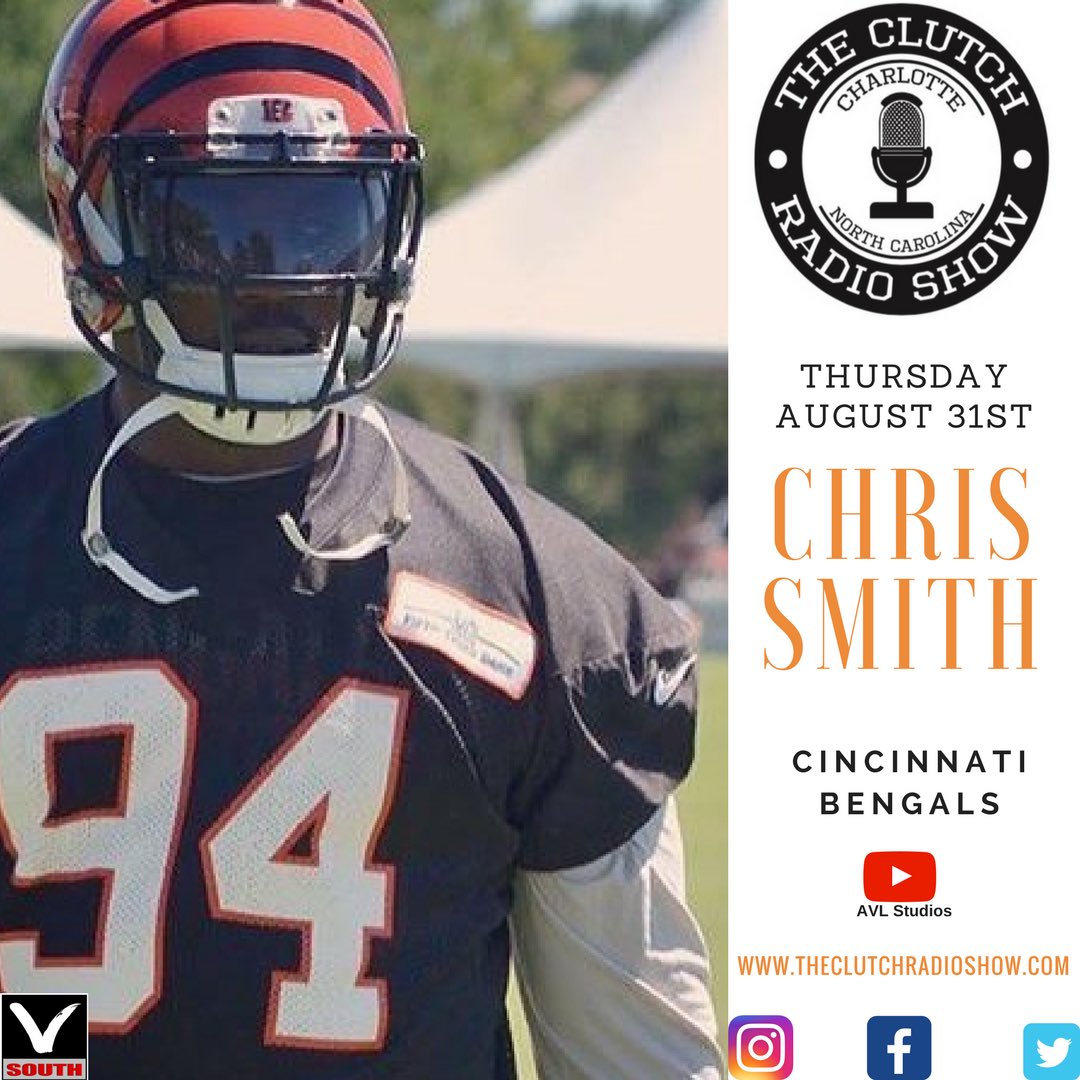 Thursday August 31st <a href="/Bengals/">Cincinnati Bengals</a> defensive end <a href="/98ChrisSmith/">christopher smith</a> joins The Clutch! TUNE IN LIVE at TheClutchRadioShow.com #NowThatsCLUTCH