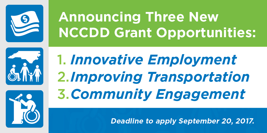 nccdd's tweet photo. NCCDD has announced three new #RFAs for grants in employment, transportation and community engagement! 

For more: https://t.co/iHokQamobv https://t.co/BwBulFms1U