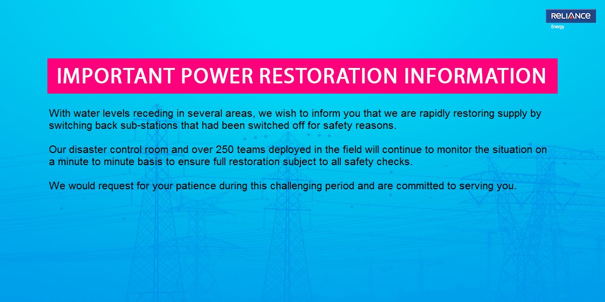 Adani_Elec_Mum's tweet photo. #MumbaiRains #PowerRestorationUpdate #RestorationStatus https://t.co/yIWg7nq2Ku