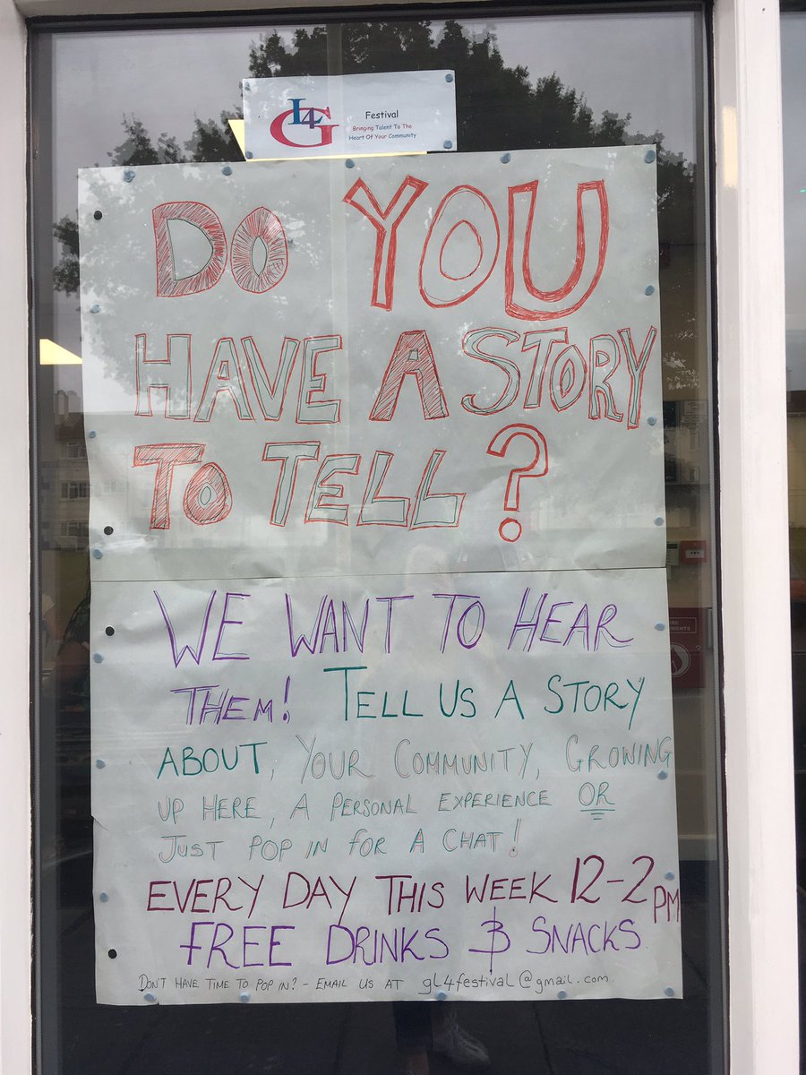 GL4_CIC's tweet photo. Do you have a story to tell ??
We want to hear them !!
Pop in for a chat!
Every day this week 12-2pm
Free drinks and snacks @strike_a_light https://t.co/H8SbnY58vS