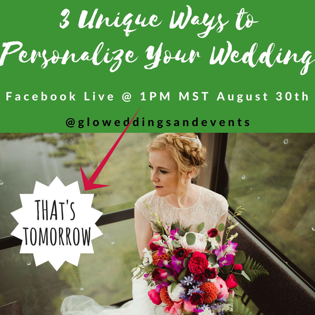 GlowEventCO's tweet photo. The FB Live video is TOMORROW! Feel free to chime in and ask any 
per... @amberlphotography 
#glowevents #fblive #uniquewedding #weddingtips https://t.co/SdvOVx8Tt1