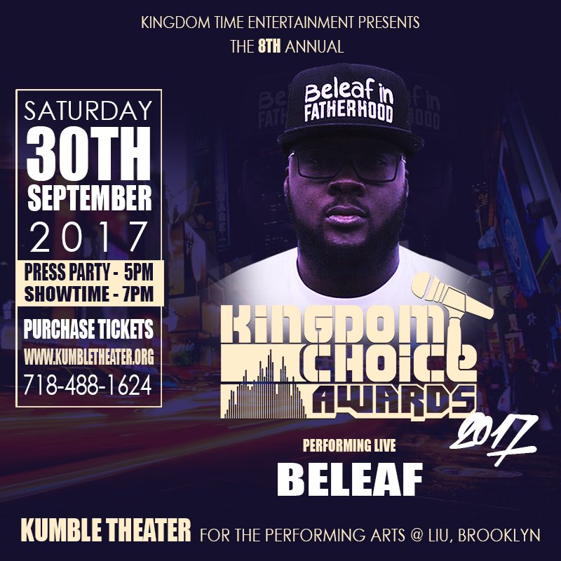 The homie @beleafmel will be in NYC for the 8th Annual Kingdom Choice Awards....Get your tickets now @ buff.ly/2wNHqmK