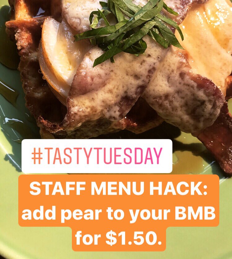 offthewaffle's tweet photo. Try something new everyday! Bring your lunch to the next level, add some organic pear to your BMB for just $1.50. #wafflehacks https://t.co/XwhKxdfzDx