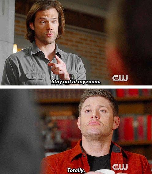 Anna___Harwell's tweet photo. -Stay out of my room.
-Totally.
#Supernatural https://t.co/pojYMlHK3K