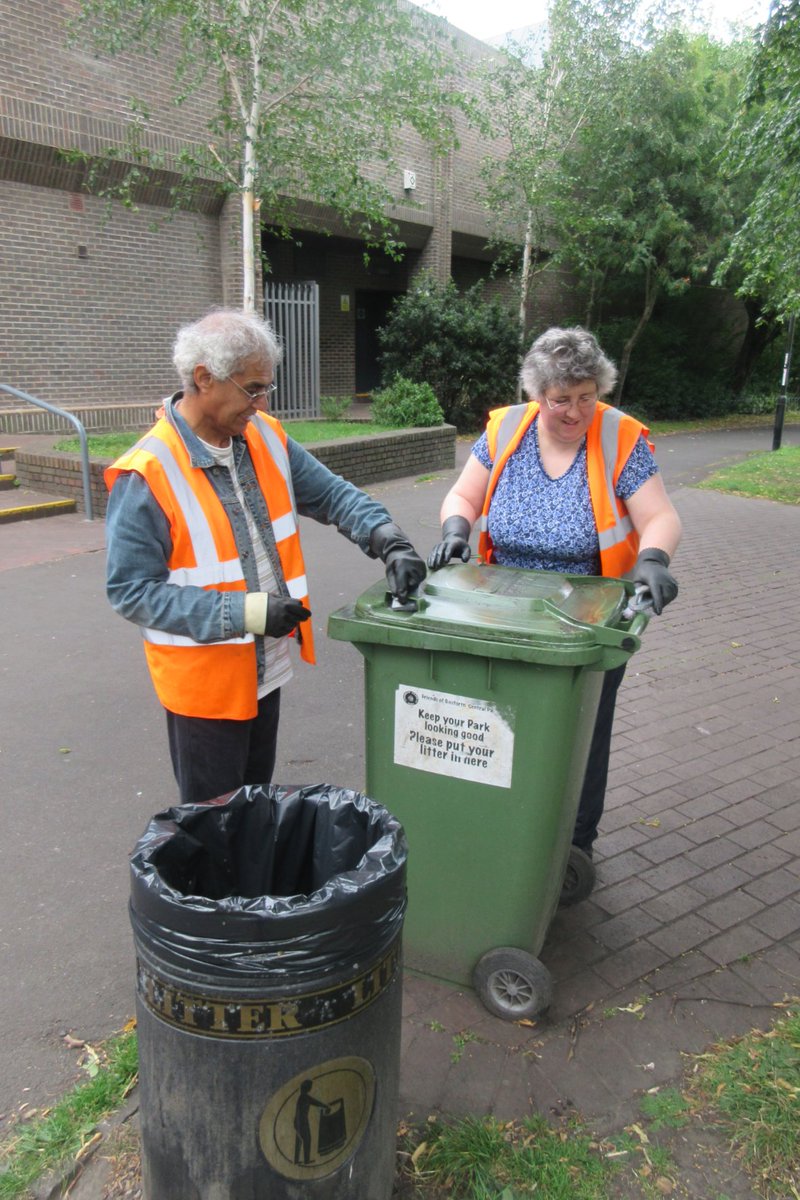 friendsofgcp's tweet photo. Vickie and Kudlip with the unglamorous task of cleaning the wheelie bins after removing pigeon droppings from the seats. https://t.co/qsTc6f2NDi
