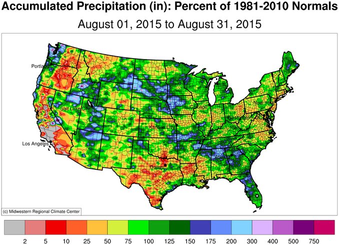 kannbwx's tweet photo. Big yields in 2014-2016 for US #soybeans. Here is the August 2017 rainfall comparison to those yrs. 2015 also had marked dryness. #agwx https://t.co/F6qVthQXrF
