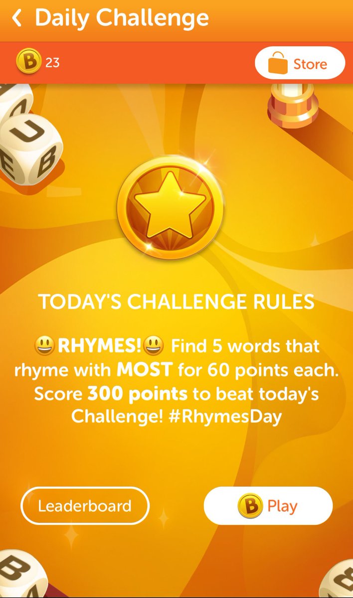 😃*RHYMES!*😃 Find 5 words that rhyme with *MOST* for 60 points each. Score *300 points* to beat the Challenge! #RhymesDay #BoggleWithFriends