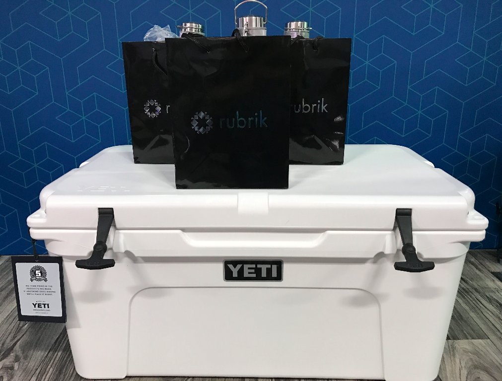rubrikInc's tweet photo. At #VMworld? Stop by #Booth412 to enter today's raffle! We're giving away awesome Rubrik swag, a YETI cooler, &amp; more. https://t.co/n8DEH5GkUt