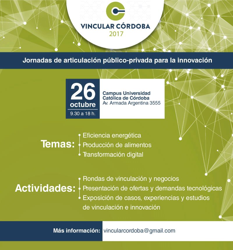 UCCoficial's tweet photo. 26 de octubre. IV Jornada de Articulación público-privada para la #innovación #VincularCórdoba2017 en el Campus 💻🔌💡 https://t.co/lOtALL5T5U