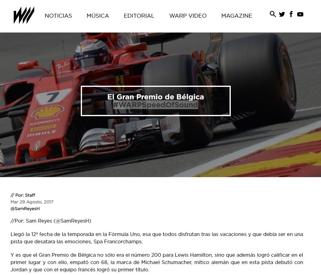 SamReyesH's tweet photo. #WARPSpeedOfSound 

Les comparto la Crónica del GP de Bélgica de este fin de semana.
Publicado en @WARPmagazine

https://t.co/O5aRFFzDC1 https://t.co/K0MfOgXFNq