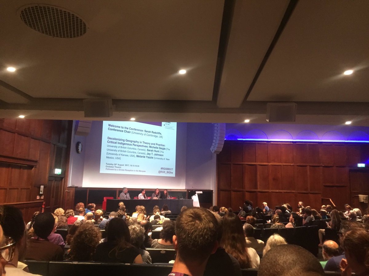 olivia_r_mason's tweet photo. What an opening plenary @RGS_IBG #rgs2017 - decolonising geography means sharing space + taking lead from our hosts 🙌 https://t.co/hu57Qbnblw