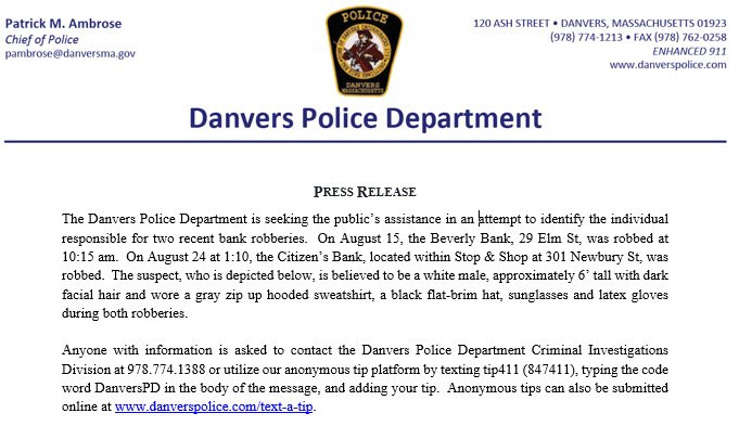 DanversPolice's tweet photo. #PressRelease @DanversPolice attempt to ID bank robbery suspect full story: https://t.co/rxoOTExwB5 https://t.co/xtRtcY10DK