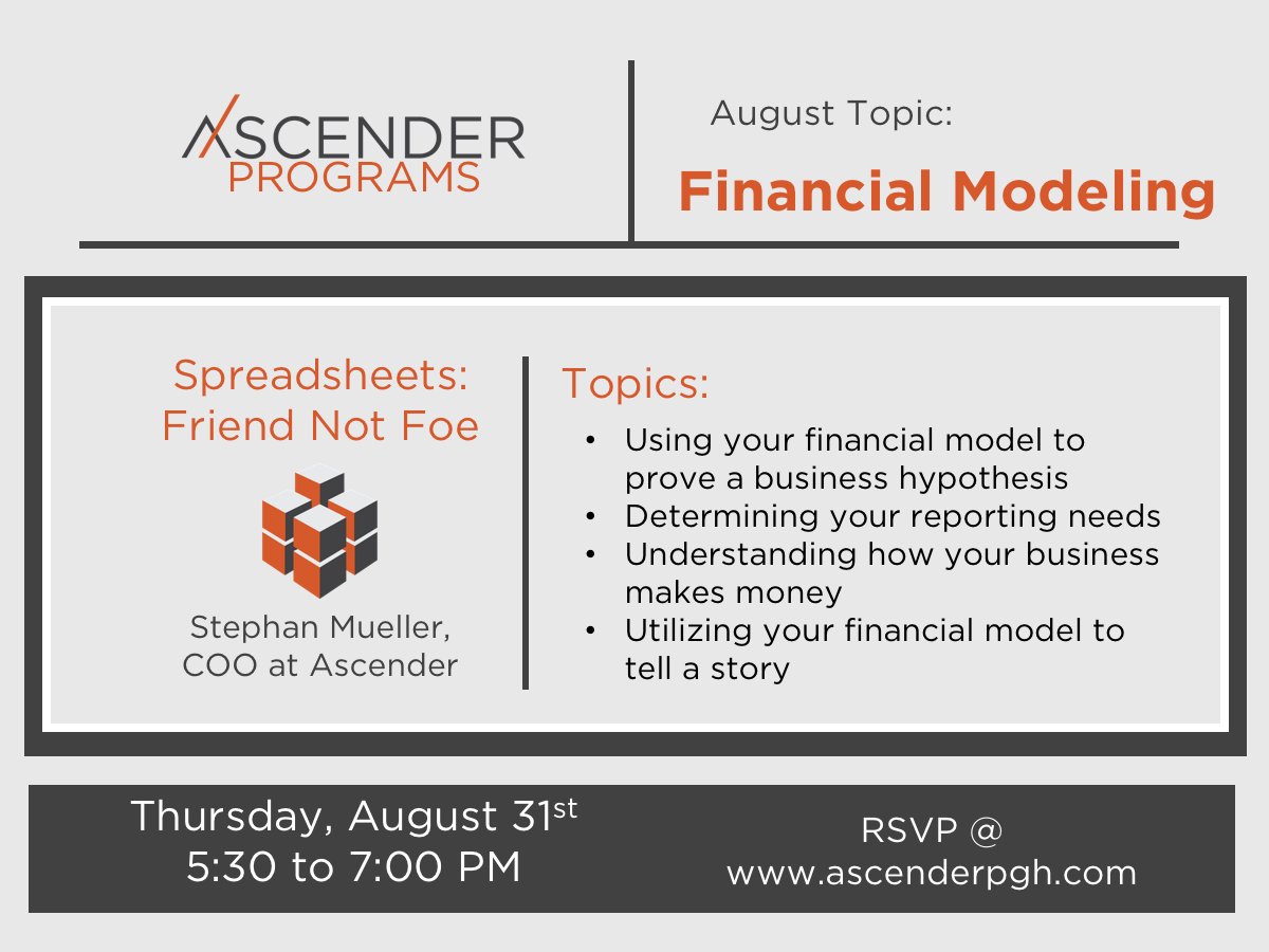 Learn how to make your financial model work for you! RSVP -> bit.ly/2gmLhB9 #modeling #buildersseries