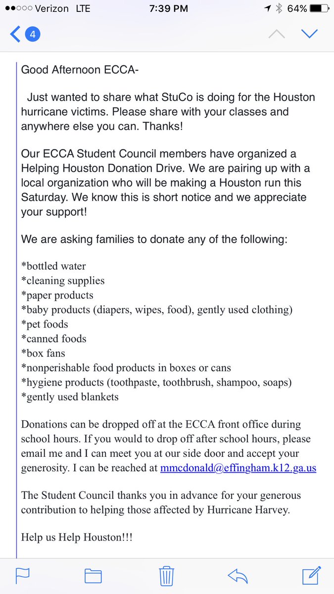 kkeithecsd's tweet image. Effingham College &amp;amp; Career Academy is helping Houston.  See pics 4 details.  U can also give me the goods; I will take 2 the school. #share