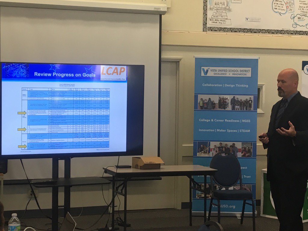 Craig Wiblemo reports progress on LCAP goals at the community meeting.