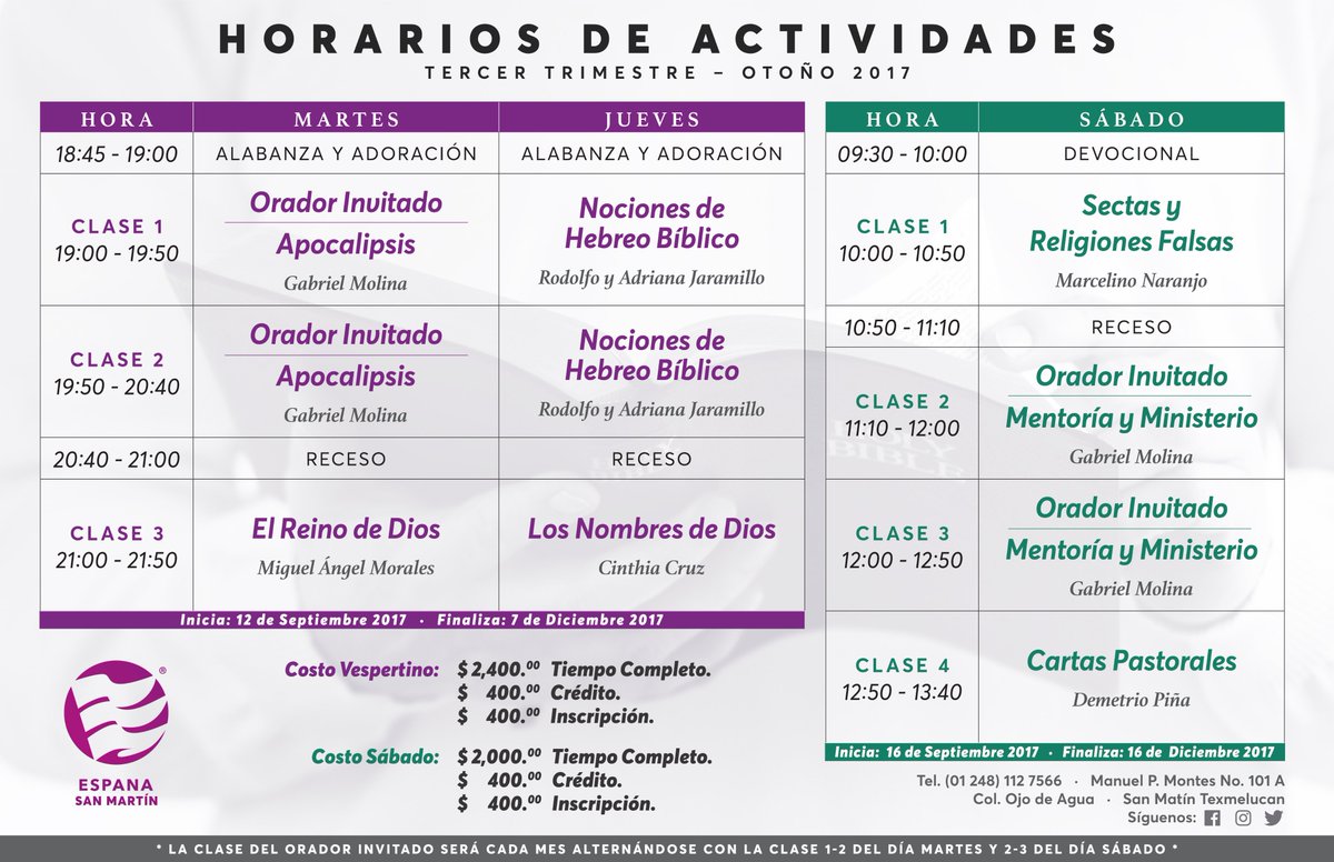ESPANAextSMT's tweet photo. Nuevo Trimestre de Otoño 2017. Contamos con dos modalidades #PreparandoObrerosParaSuMies #InscripcionesAbiertas https://t.co/6NmXw45lJS