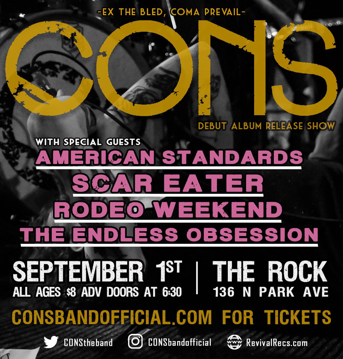 Come headbang w/ us this Friday in #Tucson! Pick up your copy of #SLOWHEALER at the show! For tickets: DM or visit consbandofficial.com!