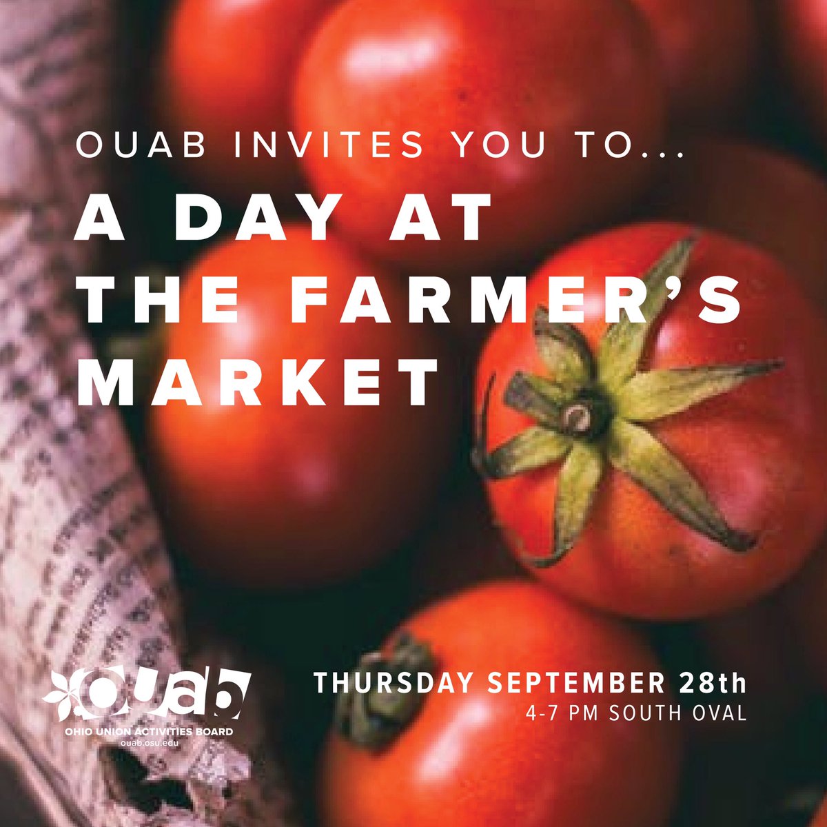 OUAB's tweet photo. JUST ANNOUNCED: Join us on the south oval September 28th for A Day at the Farmers Market! More event details coming soon! https://t.co/MdgXraYa4u