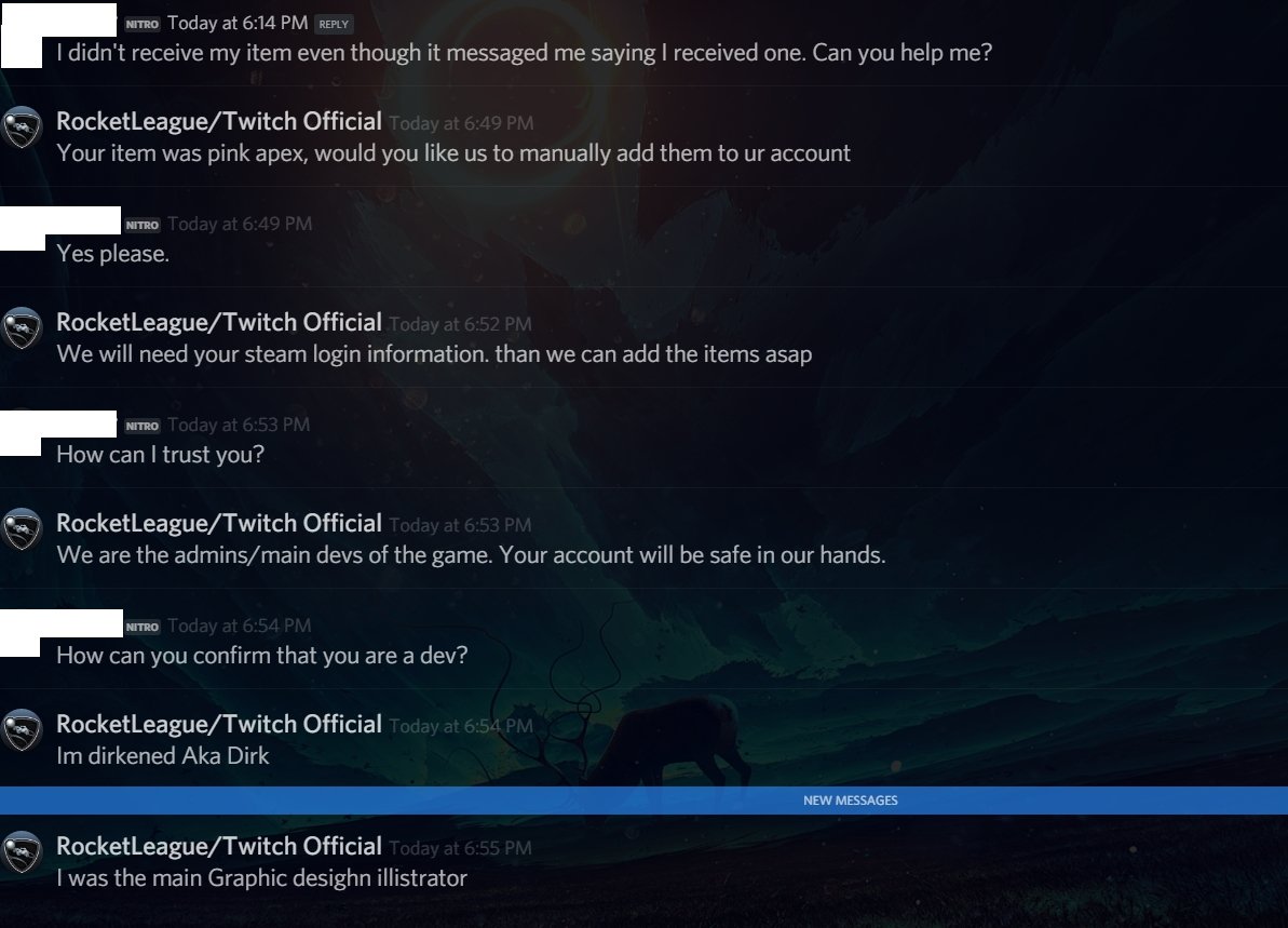 Dirkened on Twitter: "Heads ups: No Psyonix employee will ever ask for your  account login information https://t.co/KU9Dc1e3SR" / Twitter