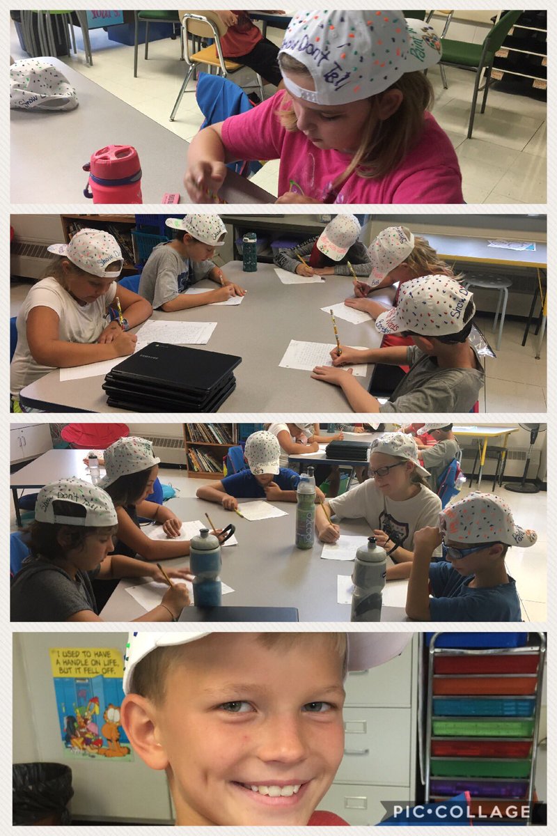 PurseplaceK5's tweet photo. Writing our first stories. So glad we have our writing hats to wear! #paintwithwords #showdonttell #engage112 #raviniarocks @RaviniaSchool https://t.co/MULxaBQQlW