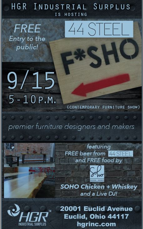 30 furniture designers. Tunes. Food. Drinks. All free 9/15 <a href="/FShoCLE/">F*SHO Cleveland</a> 9/15 w/ <a href="/SOHOcleveland/">Soho Chicken + Whiskey</a> <a href="/44radcliffe/">Jason Radcliffe</a> <a href="/jorybrigham/">Jory Brigham Design</a> bit.ly/2iGTpwZ