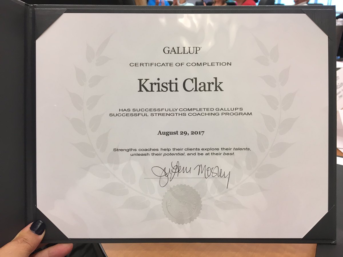 _kclark's tweet photo. I did it! I graduated from Gallup. #strengthscoach. https://t.co/EJs4oaqaO0