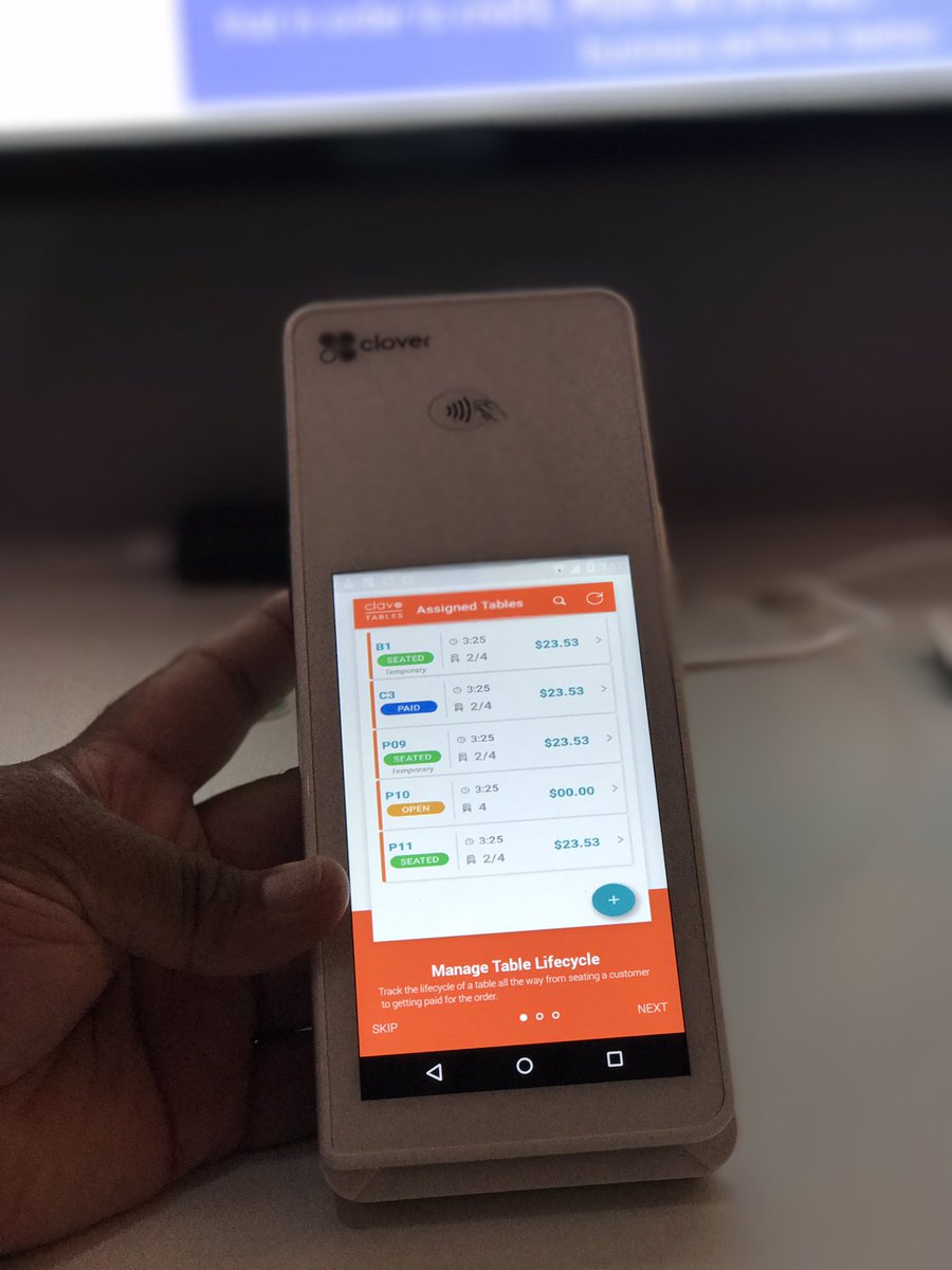 kiposlabs's tweet photo. See the Clover Flex, running Clavo Tables! Booth 61, between #BarPro and @Loyalzoo #CommerceConnect17 @CloverPOS @FirstData #CloverFlex https://t.co/K8tHi8auWq