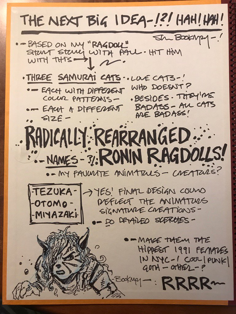 ShaneBookman's tweet photo. Found this page in an old notebook. Lucky that @kevineastman86 "talked" me out of using reptiles or "anything green." https://t.co/baOtDwEop3