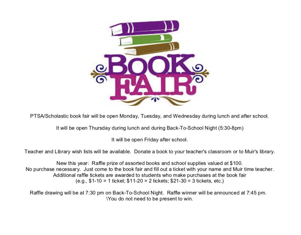 MuirBurbank's tweet photo. Don't miss out, come by our Book Fair!! https://t.co/miXK2EoUKr