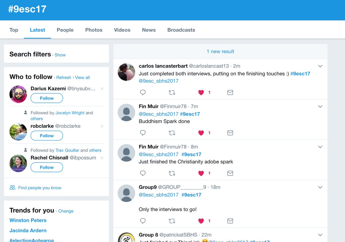 mrmclarennz's tweet photo. For those trying #socialmedia in their classrooms…here are my year 9s tracking their progress on an assignment #digital17 #9esc17 https://t.co/oiVyHoPlvZ