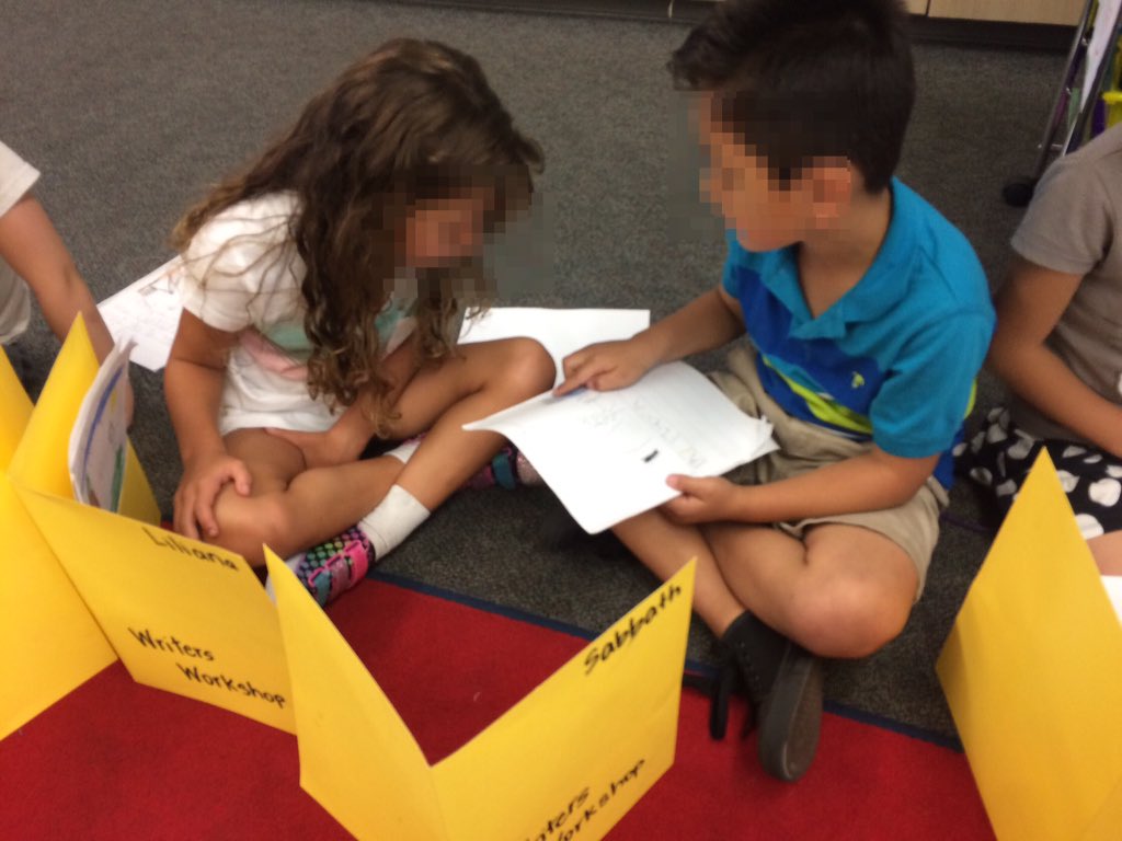 LobbanMichelle's tweet photo. A goal for the teacher and students: make time for a "share" at the end of each Writers Workshop!  Work on adding details.  @ljebullpups https://t.co/PbEamhg4cs