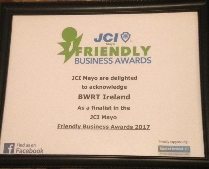 BWRTIreland's tweet photo. We're so proud to be finalists in tonight's @JCIMayo  friendly business awards! #JCIMAYOFBA #FBA17 #MAYO4SAM #letsconnect #jcifba17 https://t.co/FJgY8s4lds