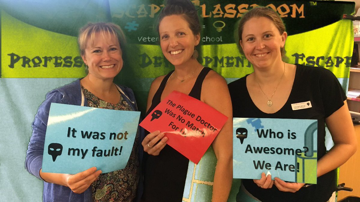 VetsParkElem's tweet photo. Teachers take on the Plague Doctor in our very own Escape Room PD! #escaperoom #vetsparkpride #teamwork https://t.co/yYN88n28GX